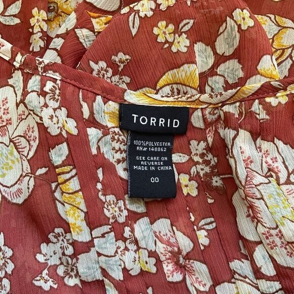 Torrid Peasant Style Blouse Floral 3/4 sleeve Rust Cream Yellow  Plus Size 00 - Picture 15 of 15